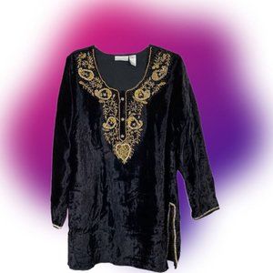 Soft Surroundings Black Velvet Embellished Tunic 3X